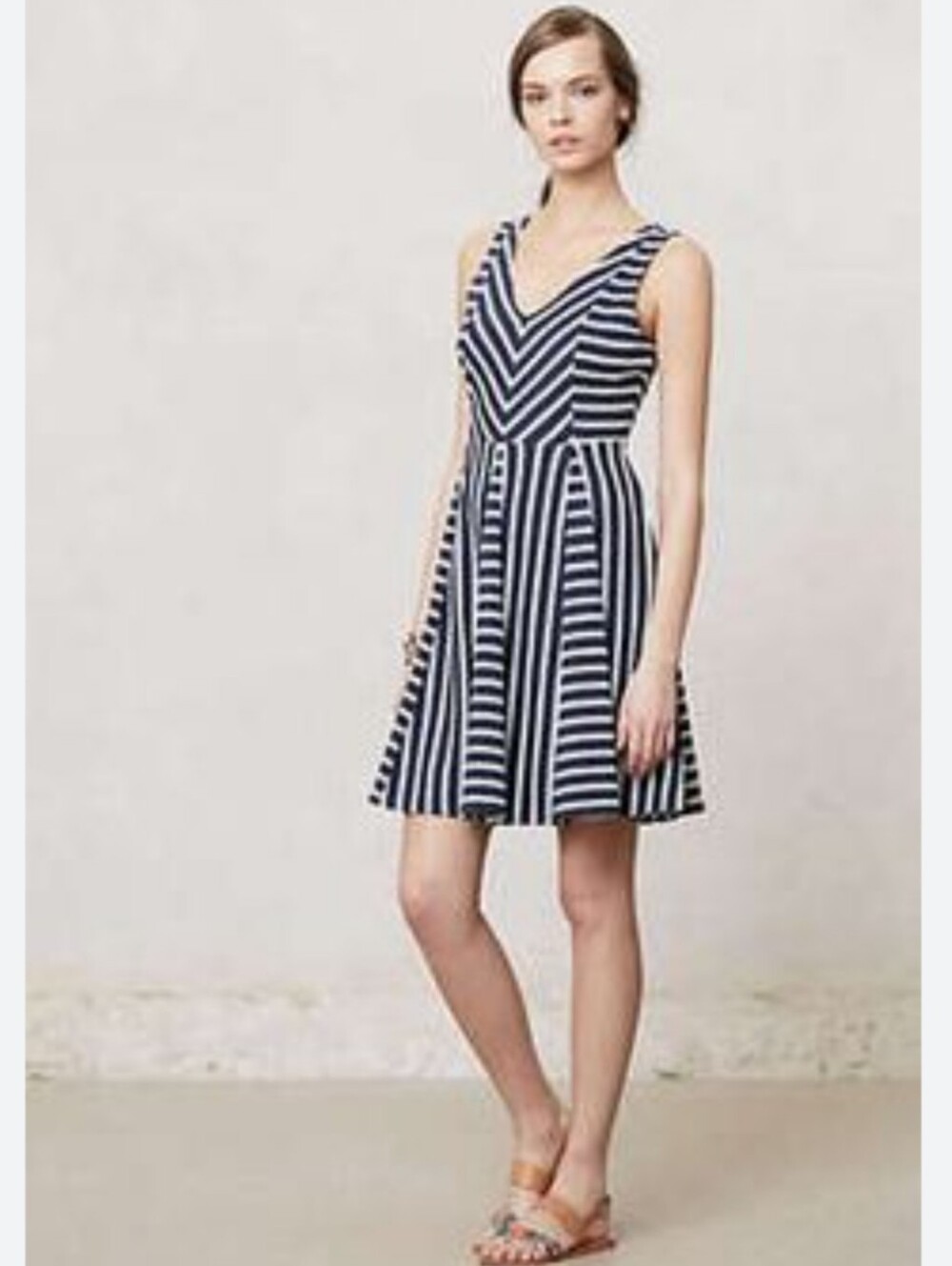 Anthropologie Saturday Sunday Fit & Flare Striped Dress Size Sm Two Tone Blue